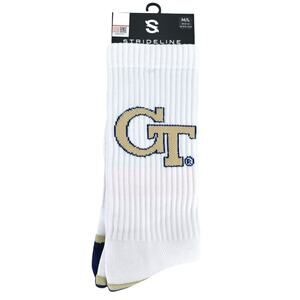 Georgia Tech Strideline NCAA Licensed White & Navy Crew Socks Athletic Wear NWT